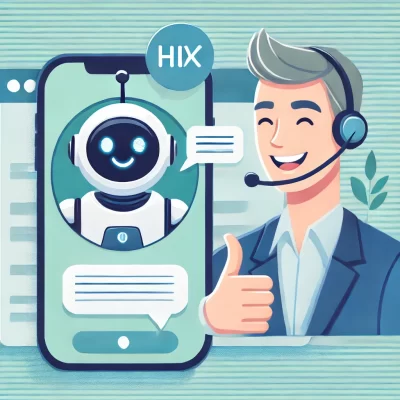 DALL·E 2024-08-06 12.16.48 - An illustration depicting a chatbot conversing with a satisfied customer. The image should include a friendly chatbot with a speech bubble showing a c